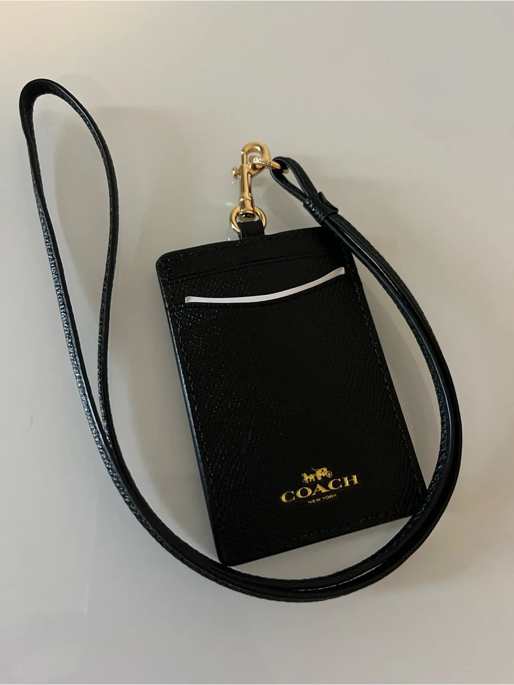 Coach Black Leather Lanyard Card Case with Gold Hardware